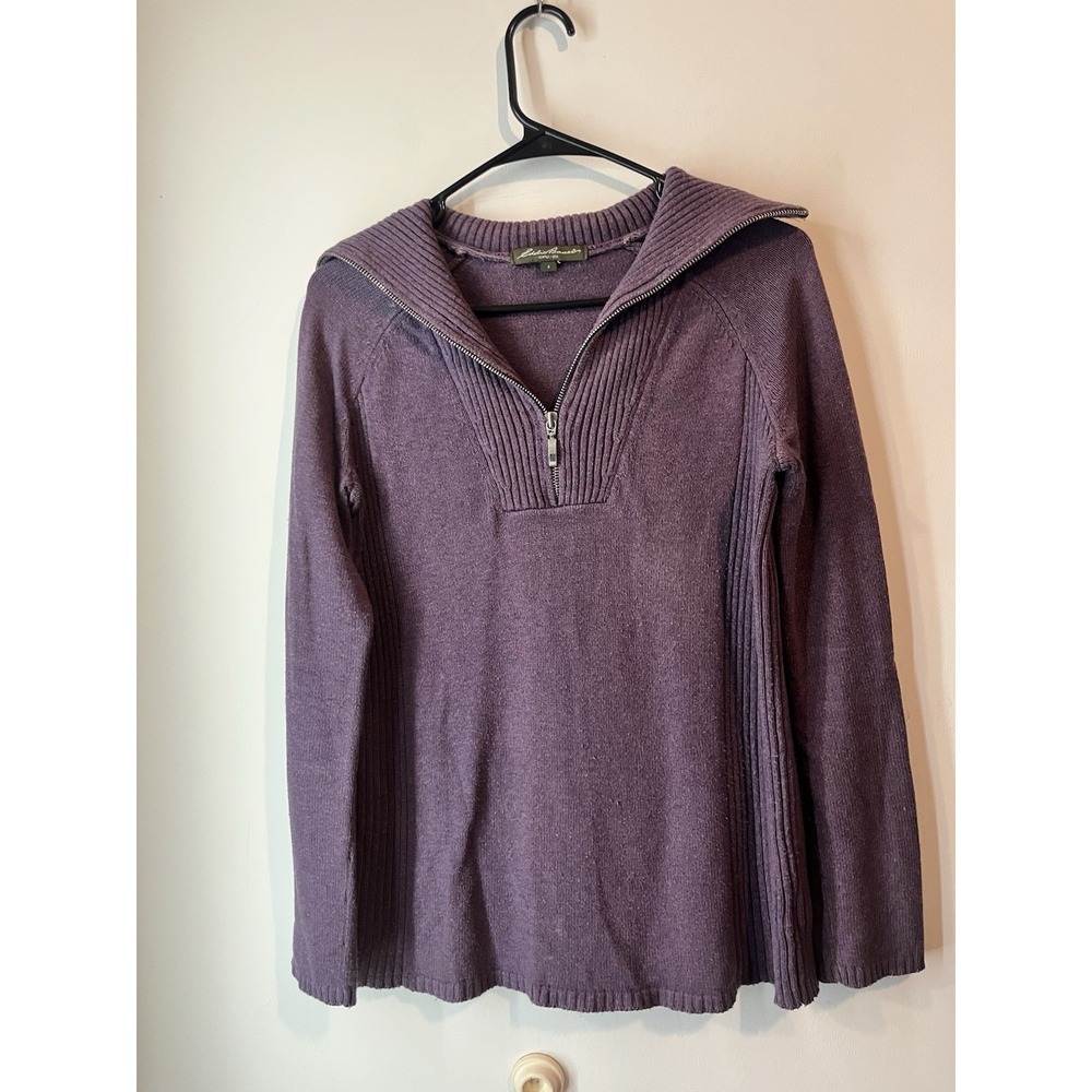 Eddie Bauer 1/4 Zip Cowl Neck Sweater Size Small Purple Stretch